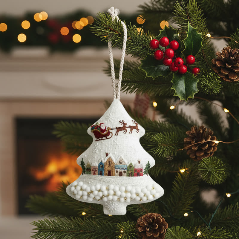 Rubbyoo Tree-shaped Embroidery Kit - Santa Sleigh Scene | Diy Needlecraft Kit | Holiday Ornament - image 0
