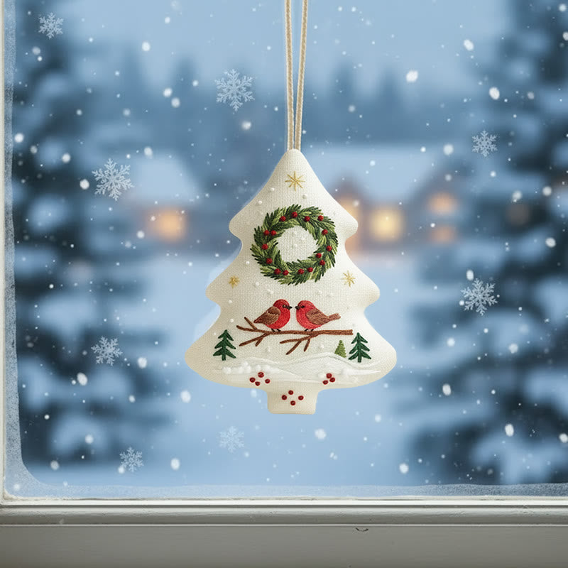 Rubbyoo Tree-shaped Embroidery Kit - Two Birds and Wreath Scene | Hand Embroidery Pattern | Christmas Gift for Her - image 1