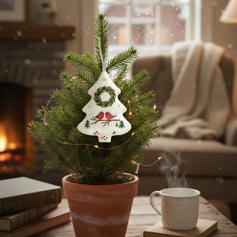 Rubbyoo Tree-shaped Embroidery Kit - Two Birds and Wreath Scene | Hand Embroidery Pattern | Christmas Gift for Her - image 8