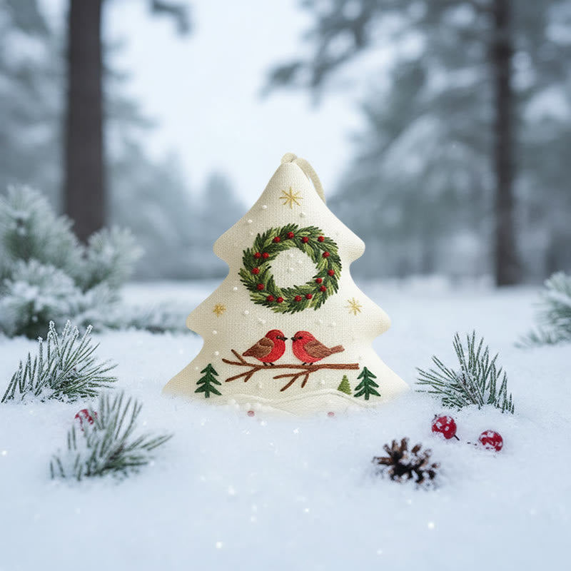 Rubbyoo Tree-shaped Embroidery Kit - Two Birds and Wreath Scene | Hand Embroidery Pattern | Christmas Gift for Her - image 5