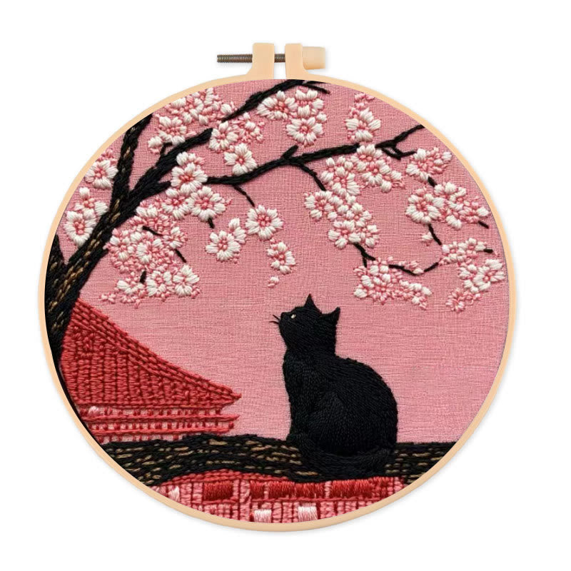Rubbyoo Embroidery Kit - Sakura Cat | Oriental-inspired Diy | Whimsical Wall Art Kit - 20*20cm - image 0