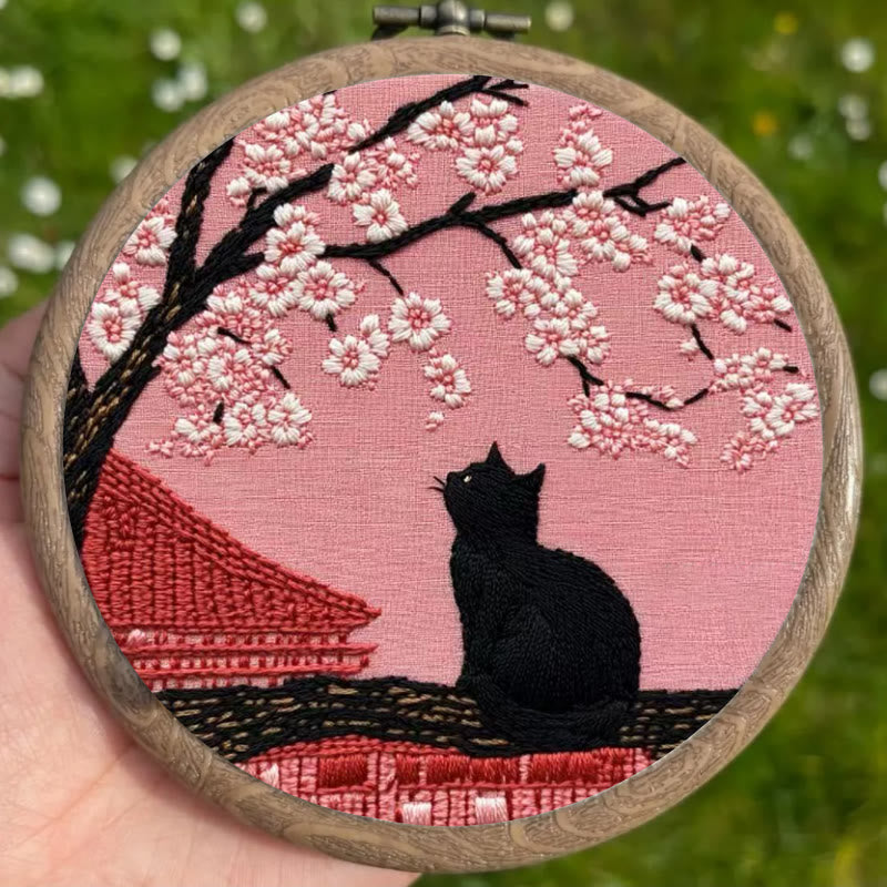Rubbyoo Embroidery Kit - Sakura Cat | Oriental-inspired Diy | Whimsical Wall Art Kit - image 3