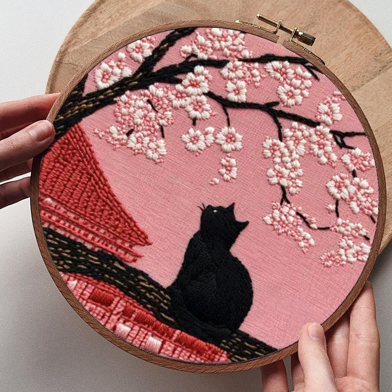 Rubbyoo Embroidery Kit - Sakura Cat | Oriental-inspired Diy | Whimsical Wall Art Kit - image 6