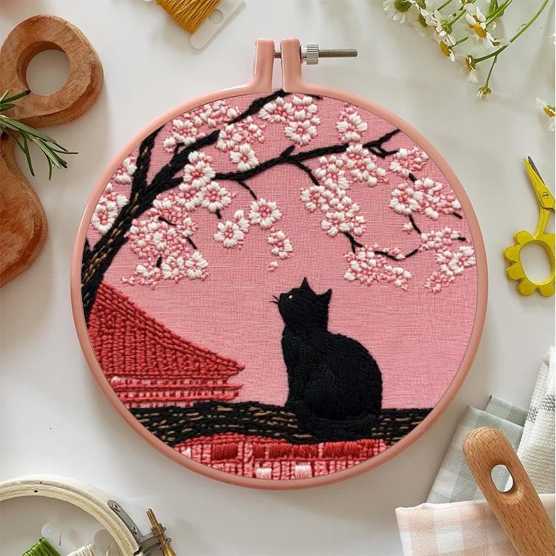 Rubbyoo Embroidery Kit - Sakura Cat | Oriental-inspired Diy | Whimsical Wall Art Kit - image 4