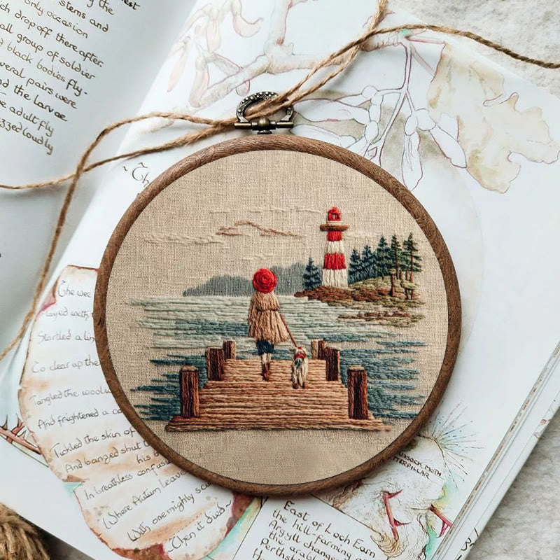 Rubbyoo Embroidery Kit - Coastal Lighthouse Walk with Pet | Nestlike Craft | Presentable Warm Living Wall Art - image 4