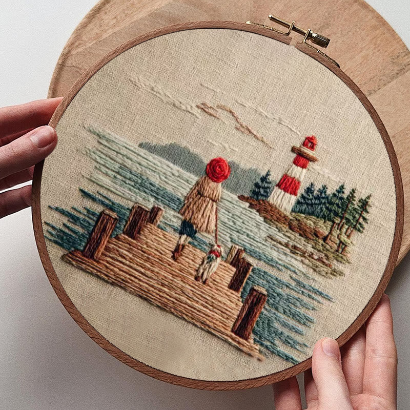 Rubbyoo Embroidery Kit - Coastal Lighthouse Walk with Pet | Nestlike Craft | Presentable Warm Living Wall Art - image 8