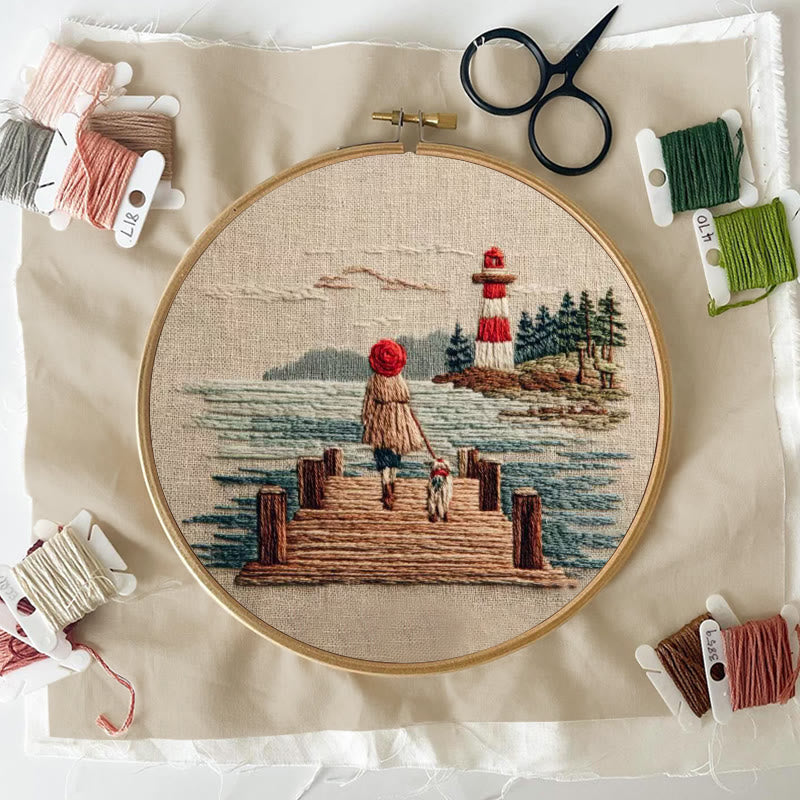 Rubbyoo Embroidery Kit - Coastal Lighthouse Walk with Pet | Nestlike Craft | Presentable Warm Living Wall Art - image 6
