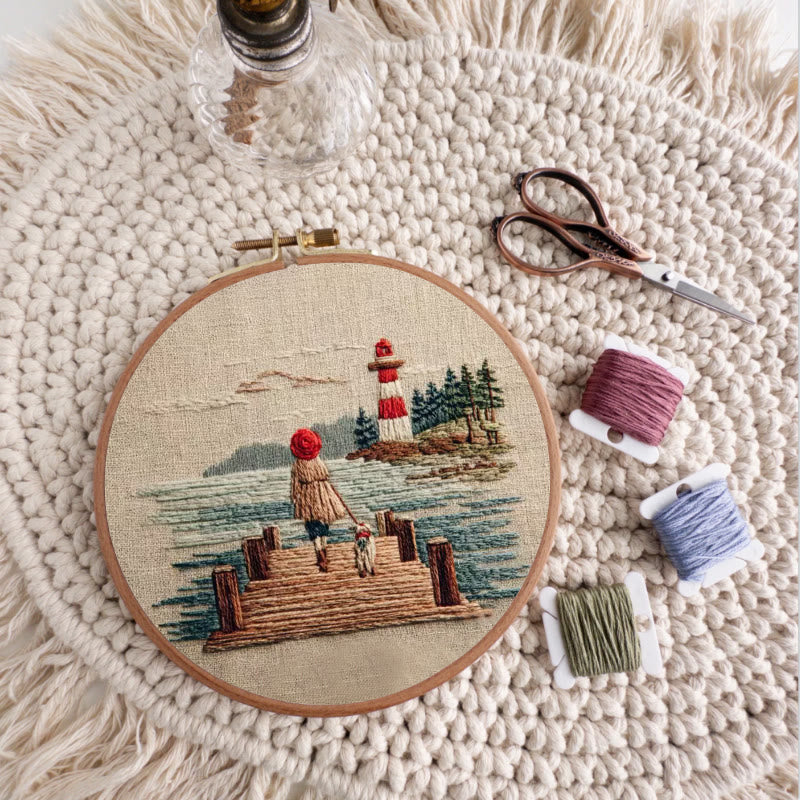 Rubbyoo Embroidery Kit - Coastal Lighthouse Walk with Pet | Nestlike Craft | Presentable Warm Living Wall Art - image 7
