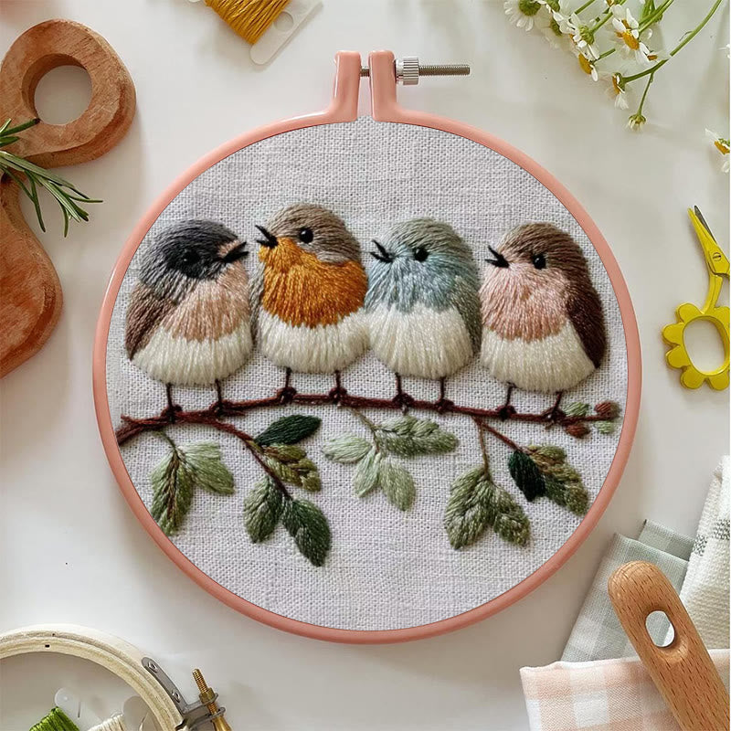 Rubbyoo Embroidery Kit - Four Birds on Branch | Modern Embroidery Hoop | Charming Wall Decor - image 3