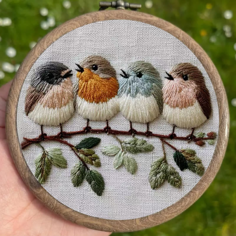 Rubbyoo Embroidery Kit - Four Birds on Branch | Modern Embroidery Hoop | Charming Wall Decor - image 2