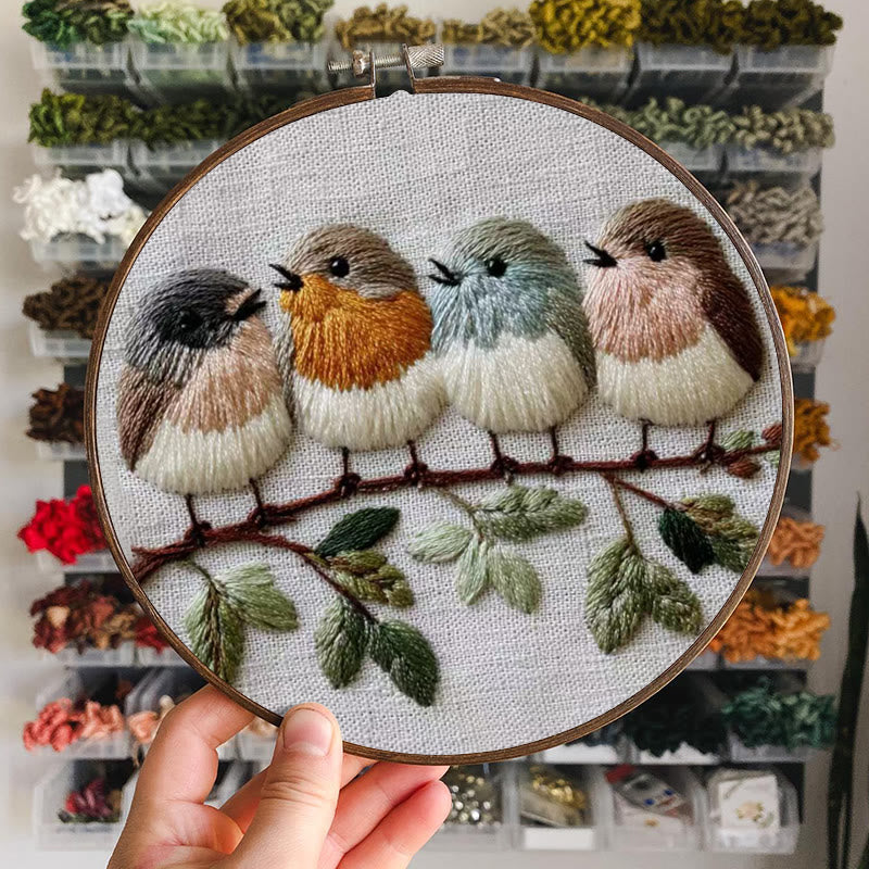 Rubbyoo Embroidery Kit - Four Birds on Branch | Modern Embroidery Hoop | Charming Wall Decor - image 8