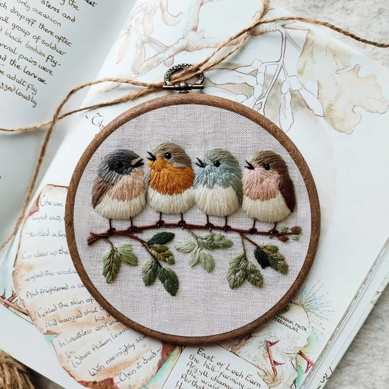 Rubbyoo Embroidery Kit - Four Birds on Branch | Modern Embroidery Hoop | Charming Wall Decor - image 4