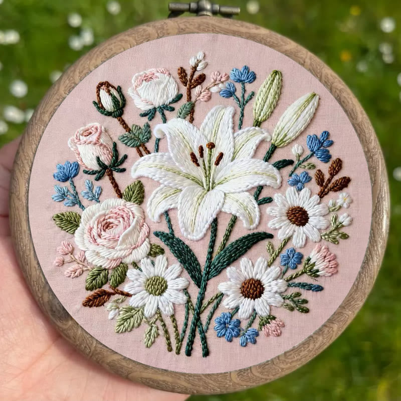 Rubbyoo Embroidery Kit - Lily Rose Floral Medley | Floral Embroidery | Giftworthy Elegant Wall Accent - image 2