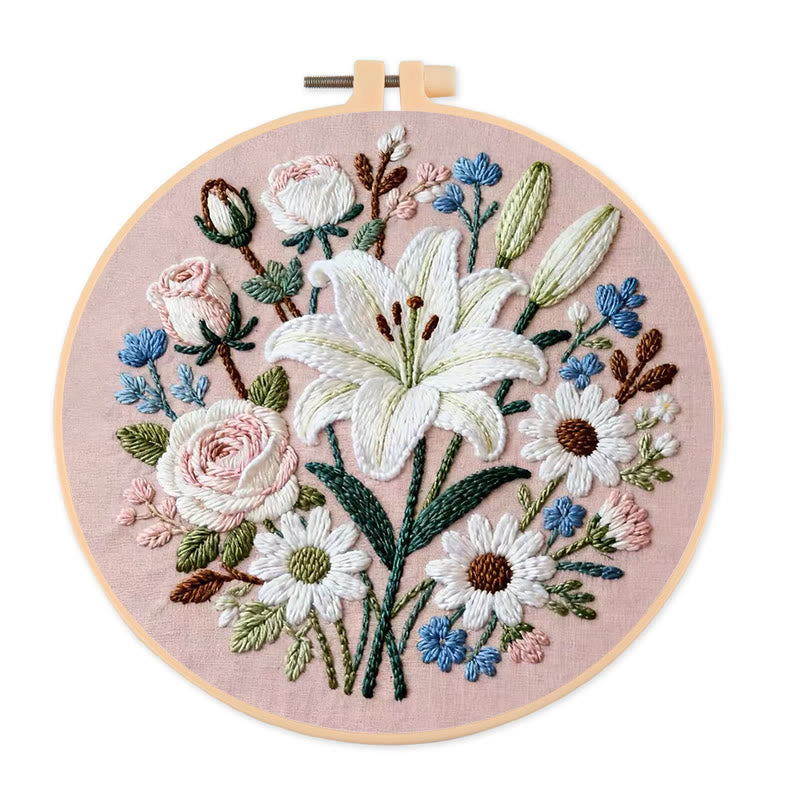 Rubbyoo Embroidery Kit - Lily Rose Floral Medley | Floral Embroidery | Giftworthy Elegant Wall Accent - 20*20cm - image 0