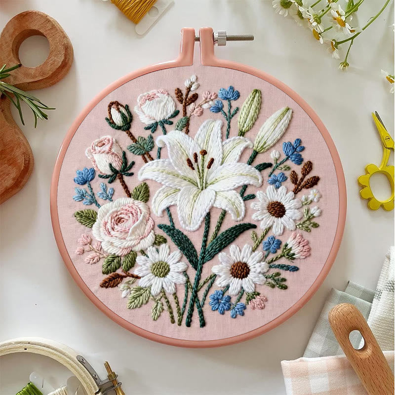 Rubbyoo Embroidery Kit - Lily Rose Floral Medley | Floral Embroidery | Giftworthy Elegant Wall Accent - image 4