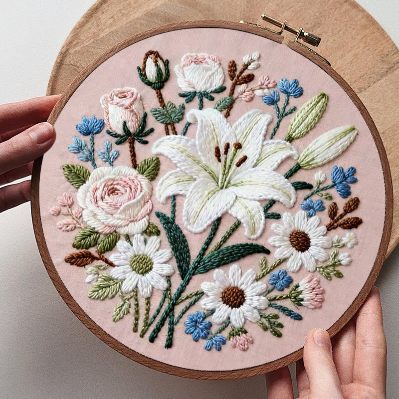 Rubbyoo Embroidery Kit - Lily Rose Floral Medley | Floral Embroidery | Giftworthy Elegant Wall Accent - image 7