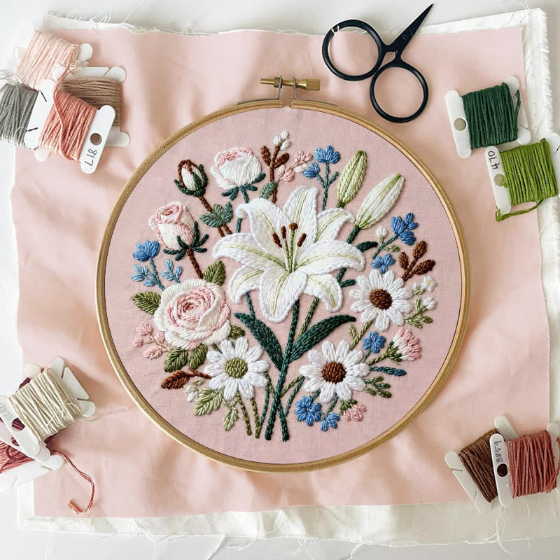 Rubbyoo Embroidery Kit - Lily Rose Floral Medley | Floral Embroidery | Giftworthy Elegant Wall Accent - image 3