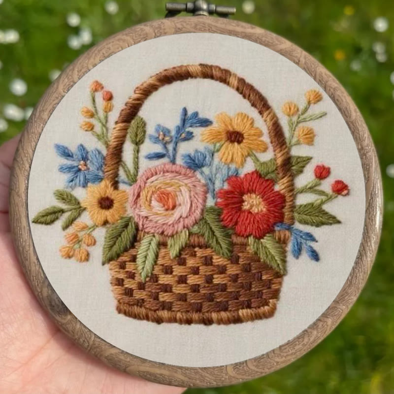 Rubbyoo Embroidery Kit - Blooming Basket Bouquet | Botanical Stitch Design | Charming Decorative Showcase - image 6