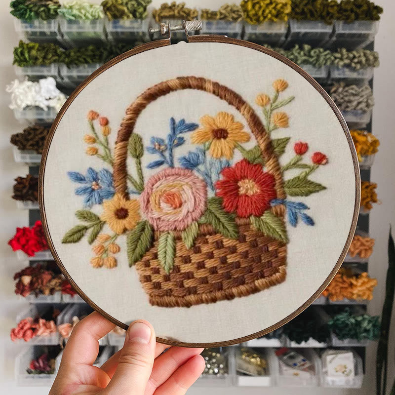 Rubbyoo Embroidery Kit - Blooming Basket Bouquet | Botanical Stitch Design | Charming Decorative Showcase - image 7