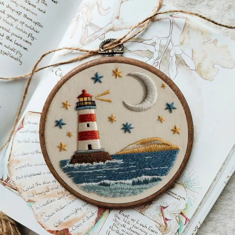 Rubbyoo Embroidery Kit - Nightfall Lighthouse | Ocean-inspired Art | Home Display Piece - image 2