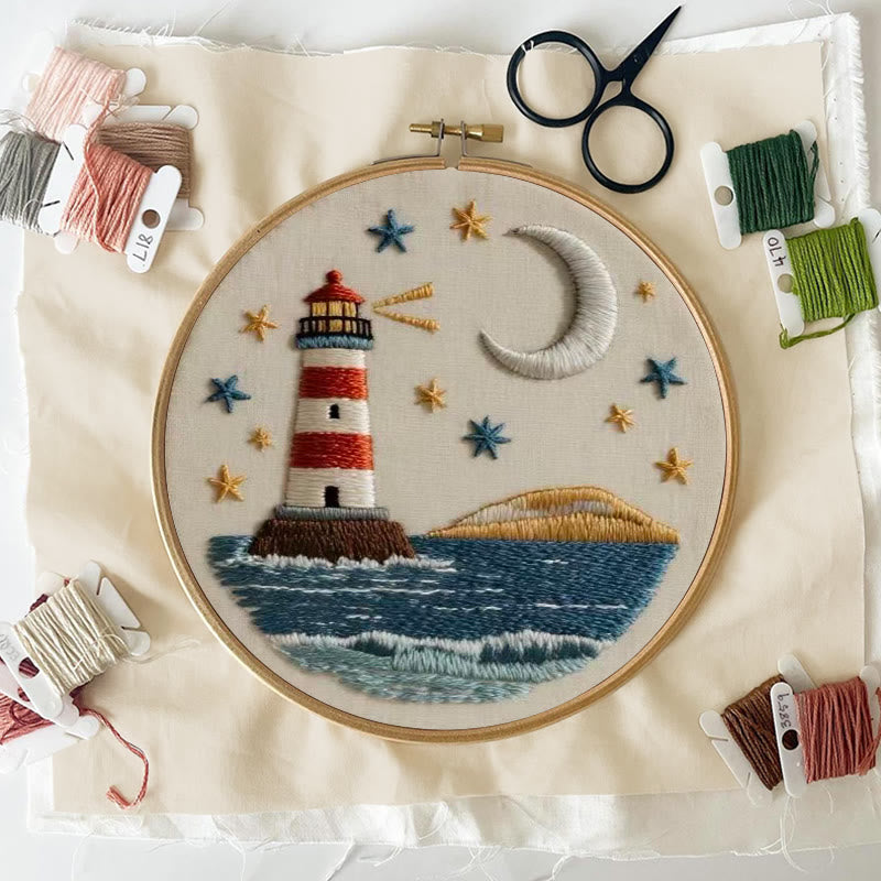 Rubbyoo Embroidery Kit - Nightfall Lighthouse | Ocean-inspired Art | Home Display Piece - image 4