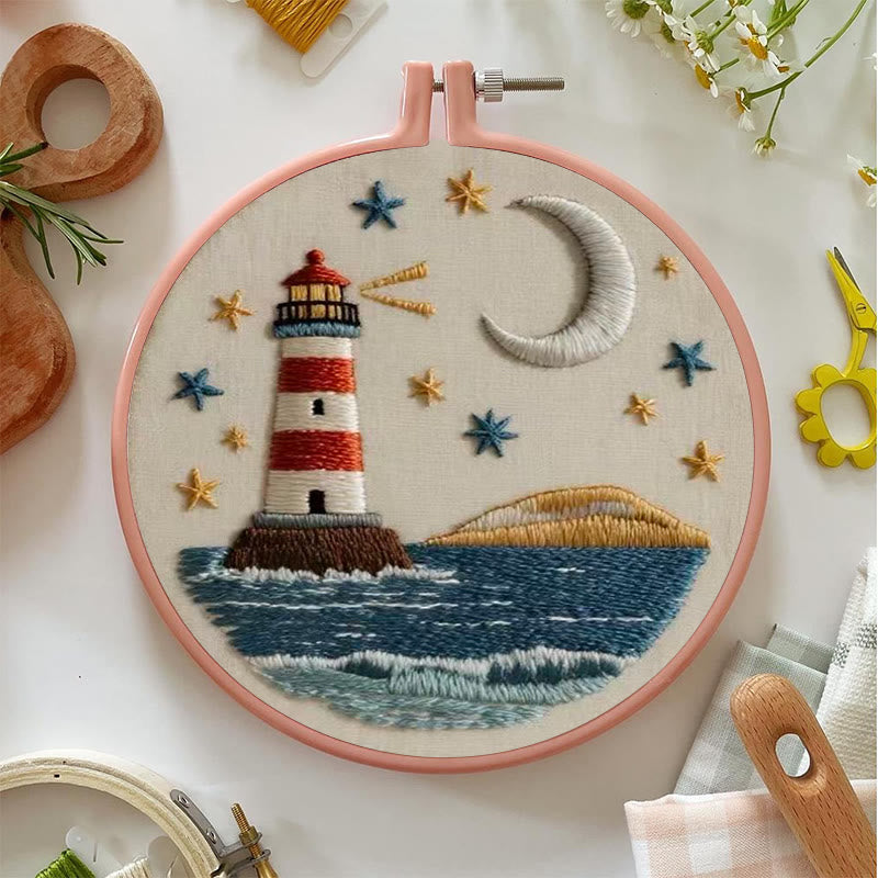 Rubbyoo Embroidery Kit - Nightfall Lighthouse | Ocean-inspired Art | Home Display Piece - image 3