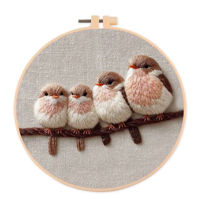 Rubbyoo Embroidery Kit - Four Little Birds | Gentle Thread Painting | Beginner-Friendly DIY - 20*20cm - image 0
