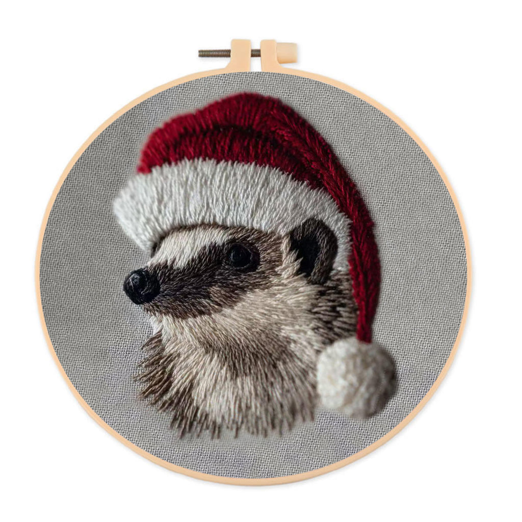 Rubbyoo Embroidery Kit - Holiday Hedgehog Design | Cozy Christmas Embroidery | Beginner Diy Project - 20*20cm - image 0