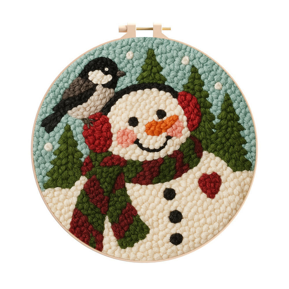 Winter Snowman Punch Needle Kit – Handcrafted Art | Cozy Seasonal Decor - 8 inch Hoop Kit - image 0