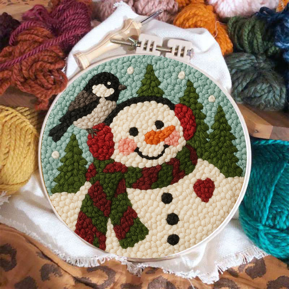 Winter Snowman Punch Needle Kit – Handcrafted Art | Cozy Seasonal Decor - image 1