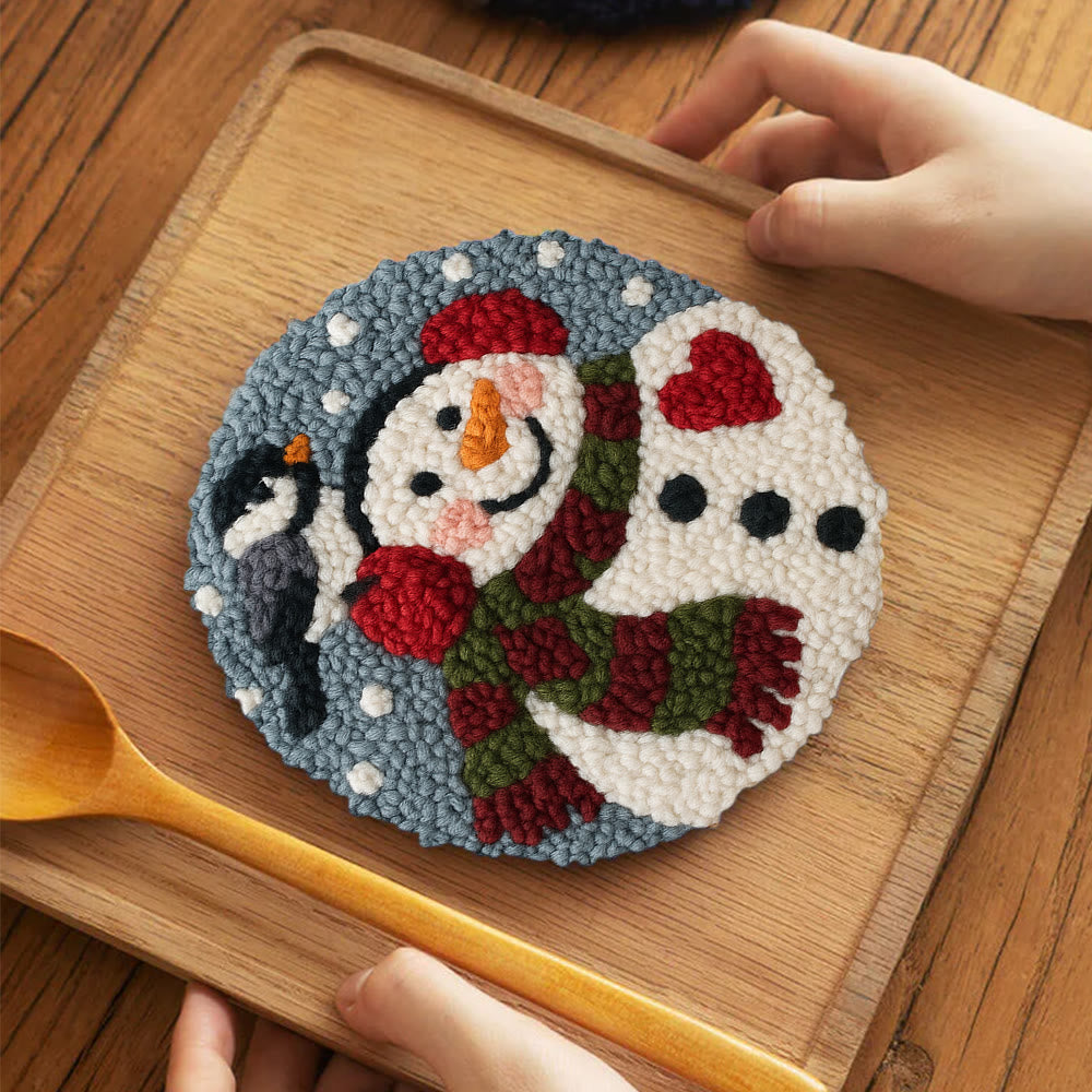 Smiling Snowman Punch Needle Kit – Creative Fiber Art | Cheerful Winter Accent - 5 inch Coaster Kit - image 3