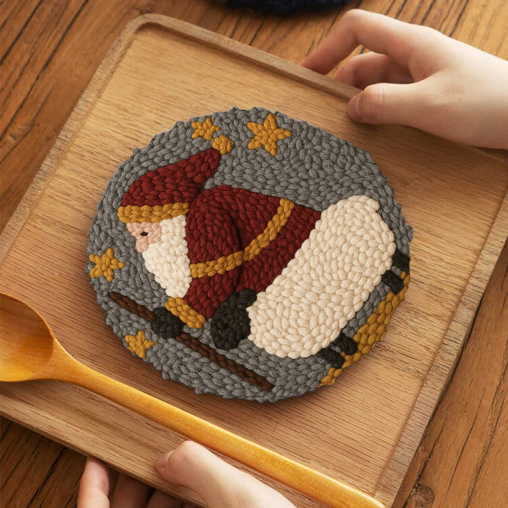 Christmas Santa Punch Needle Kit – Creative Holiday Craft | Heartfelt Gift - 5 inch Coaster Kit - image 3