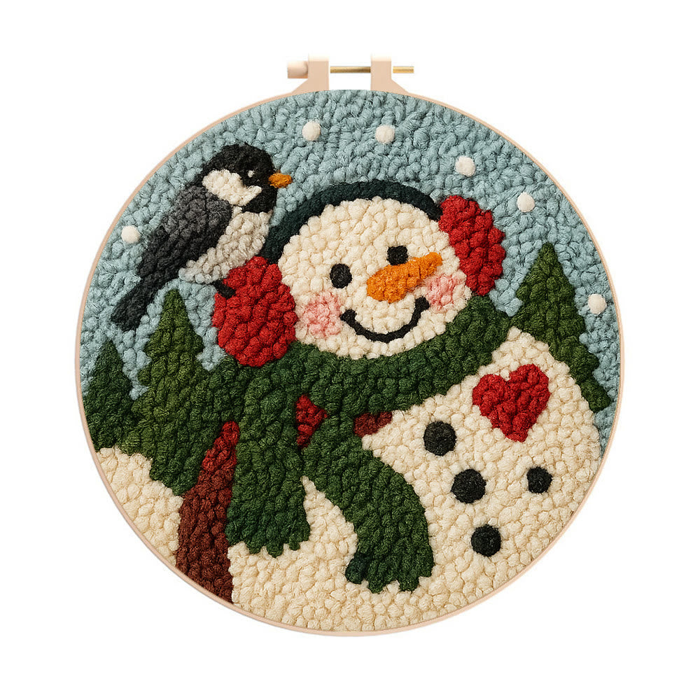 Snowfield Friend Punch Needle Kit – Textured Diy Art | Joyful Holiday Hanging - 8 inch Hoop Kit - image 0