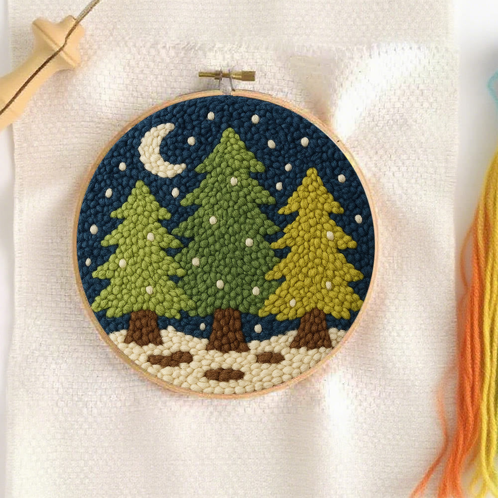 Nightfall Trees Punch Needle Kit – Starter Stitch Kit | Quiet Winter Wall Art - image 1