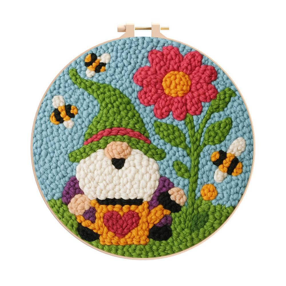 Cute Gnome Punch Needle Kit – Beginner-Friendly DIY Set | Colorful Garden Decor Craft - 8 inch Hoop Kit - image 0