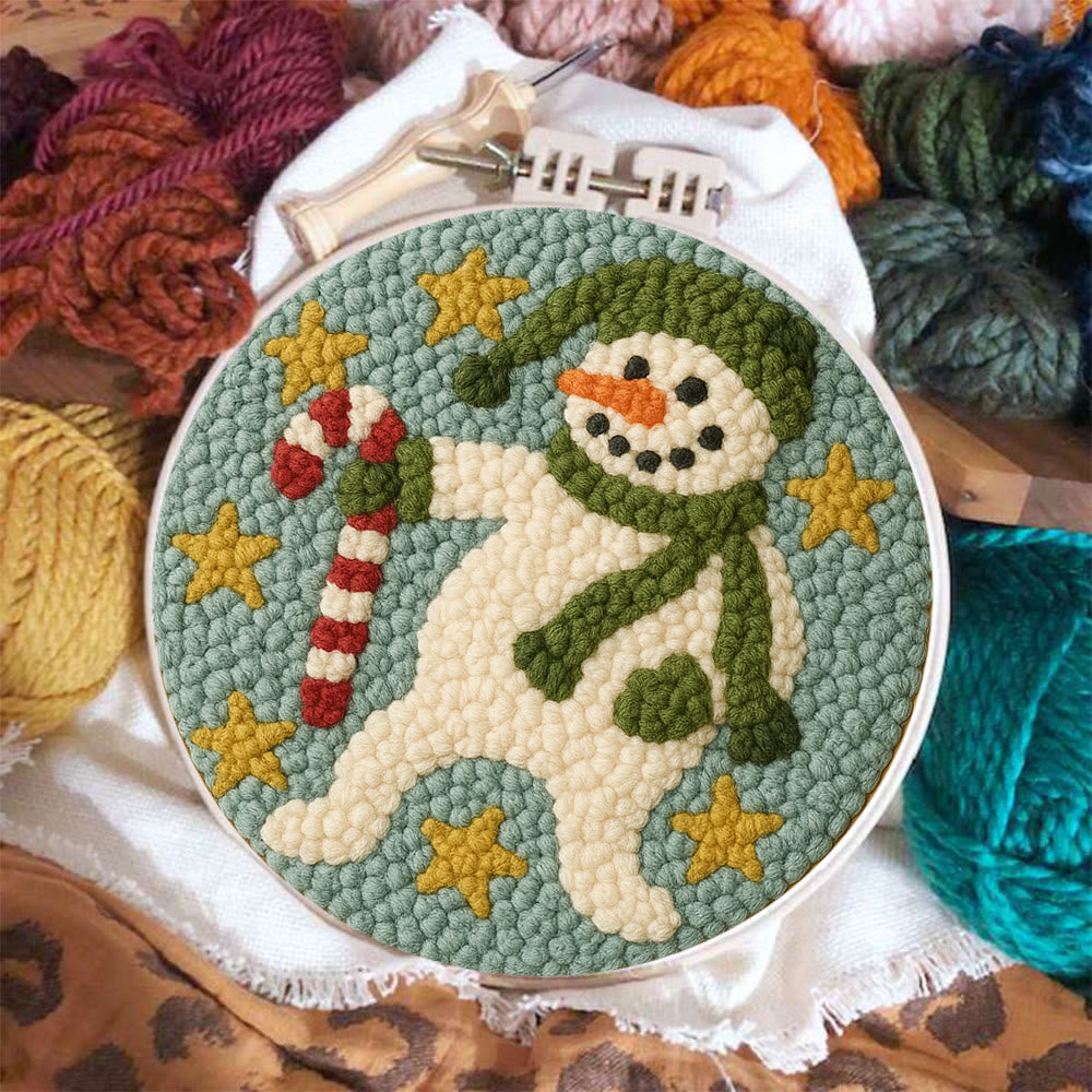 Whimsical Snowman Punch Needle Kit – Fun Holiday DIY Stitch Project | Playful Winter Decor - image 1