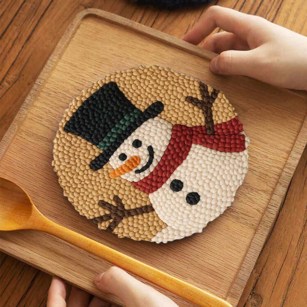 Cheerful Snowman Punch Needle Kit – Beginner-friendly Winter Stitch Kit | Festive Holiday Wall Art - 5 inch Coaster Kit - image 3