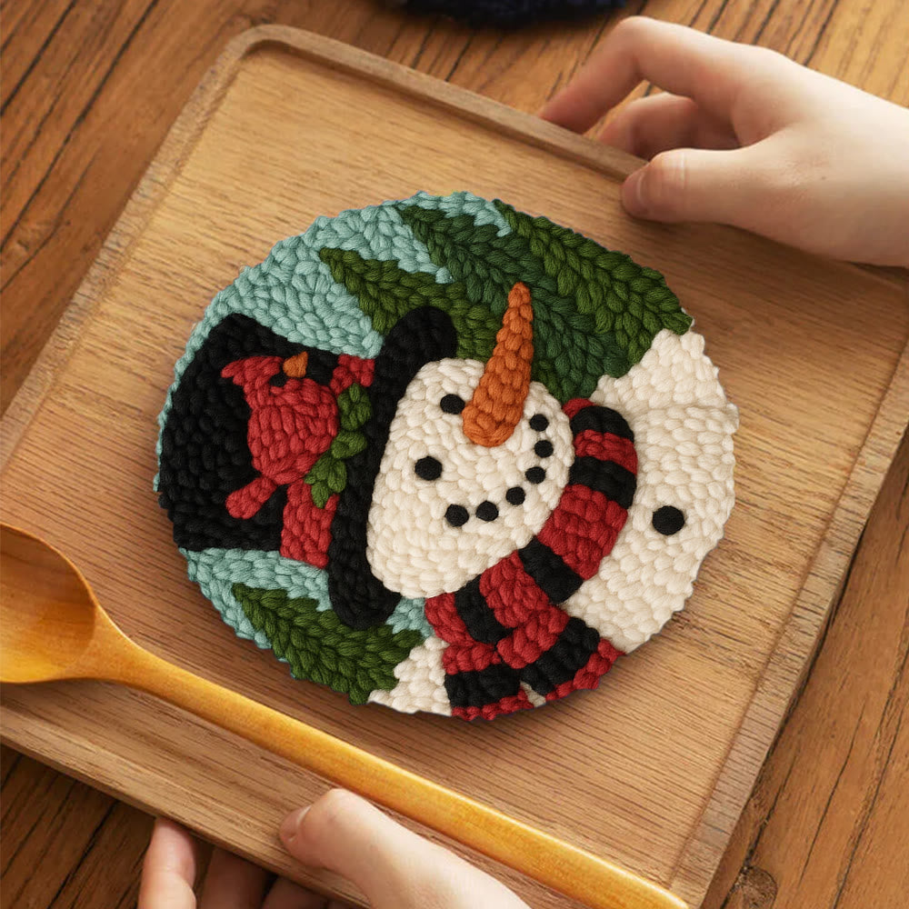 Snowman with Cardinal Punch Needle Kit – Cozy Winter DIY Gift | Handmade Holiday Keepsake - 5 inch Coaster Kit - image 3