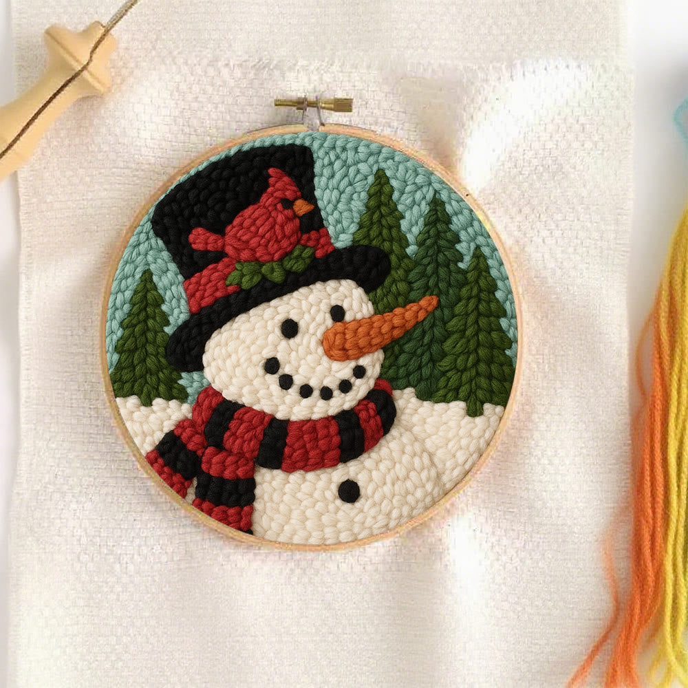 Snowman with Cardinal Punch Needle Kit – Cozy Winter DIY Gift | Handmade Holiday Keepsake - image 1