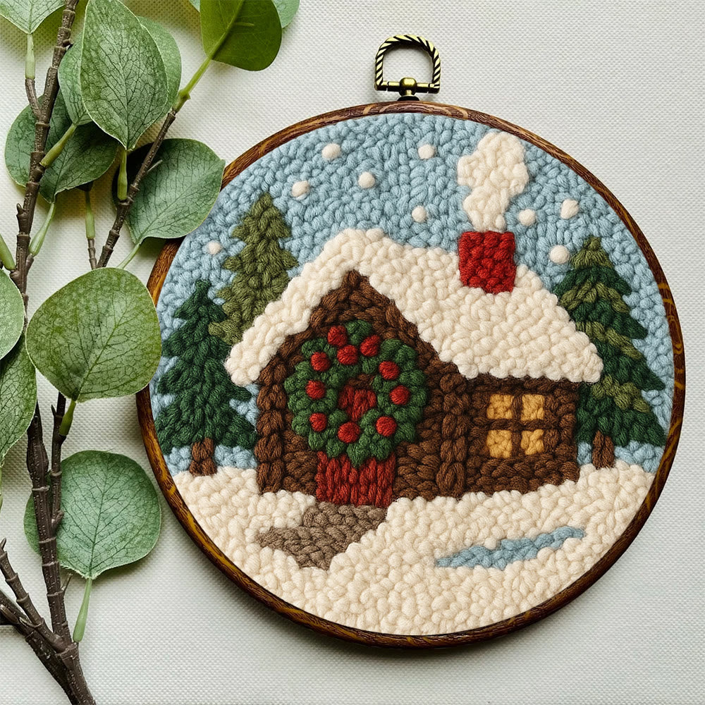 Snowy Cabin Punch Needle Kit – Beginner Winter Project | Handmade Holiday Idea - image 6