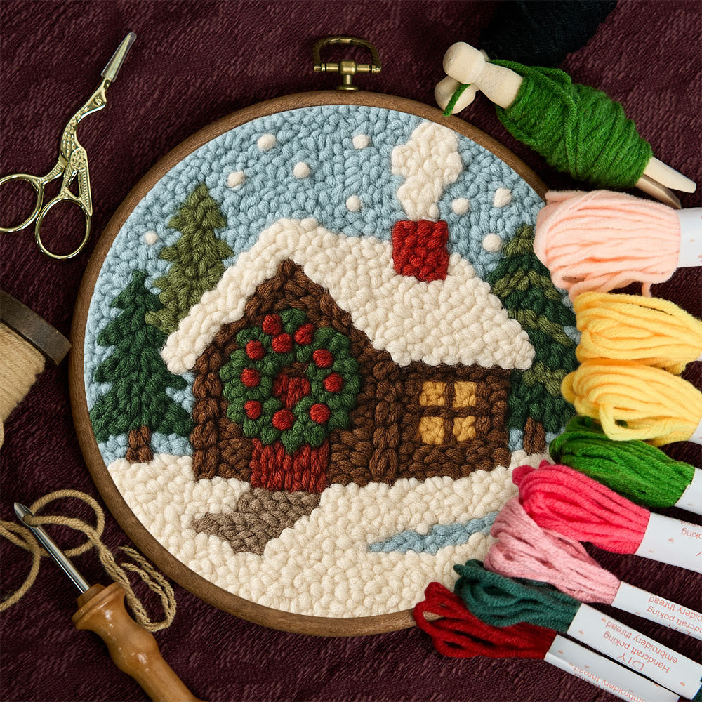 Snowy Cabin Punch Needle Kit – Beginner Winter Project | Handmade Holiday Idea - image 10