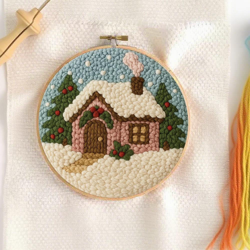 Cozy Pastel Punch Needle Kit – Beginner Snowy Cottage Stitching | Relaxing DIY Craft Experience - image 2