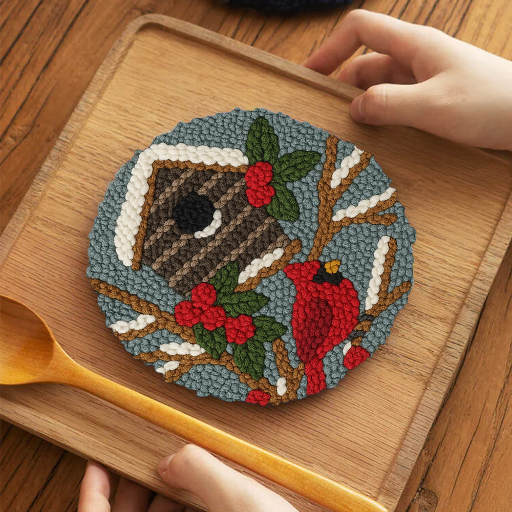 Cardinal In Winter Punch Needle Kit – Easy Festive Diy | A Comforting Handmade Moment - 5 inch Coaster Kit - image 3