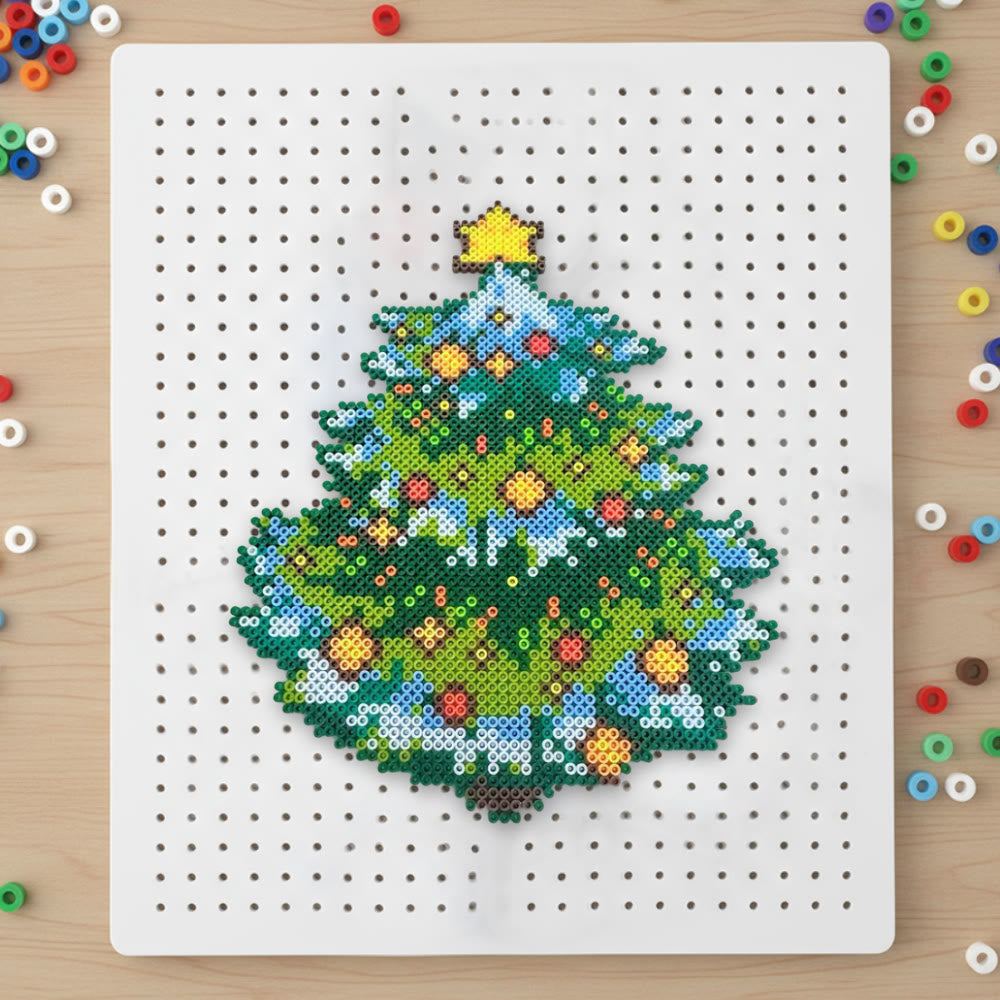 Rubbyoo Perler Beads Kit - Shiny Christmas Tree | Simple Handmade Craft | Holiday Celebration Art  - 2.6 mm - Perler Beads Kit + Tool Kit - image 0
