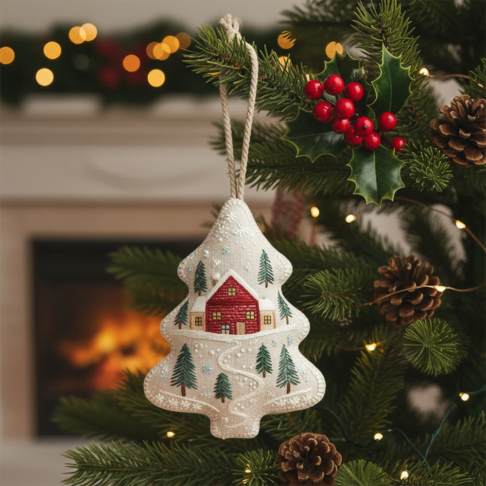 Rubbyoo Tree-shaped Embroidery Kit - Snowy House | Diy Christmas Gift | Perfect Home Decor - 6 inches hoop kit - image 0