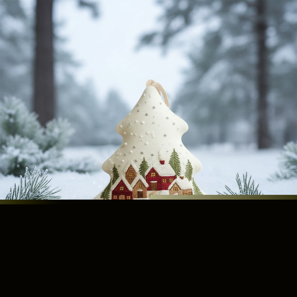 Rubbyoo Tree-shaped Embroidery Kit - Snowy Town | Winter Needle Art | Christmas Tree Ornament - image 9