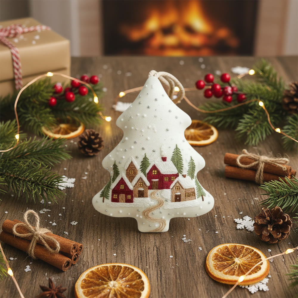 Rubbyoo Tree-shaped Embroidery Kit - Snowy Town | Winter Needle Art | Christmas Tree Ornament - image 5