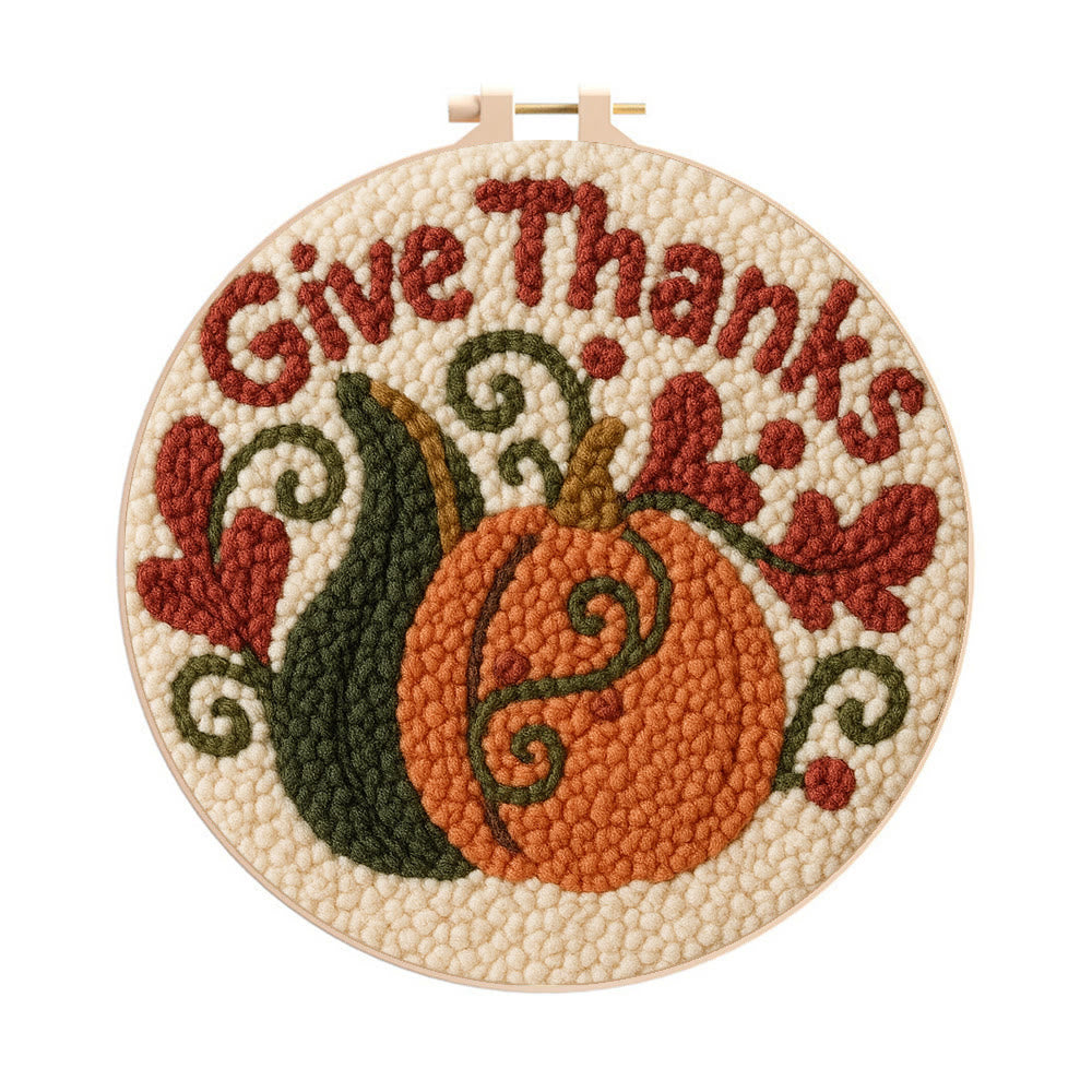 Give Thanks Punch Needle Kit – Cozy Diy Craft Project | Perfect Home Decor - 8 inch Hoop Kit - image 0