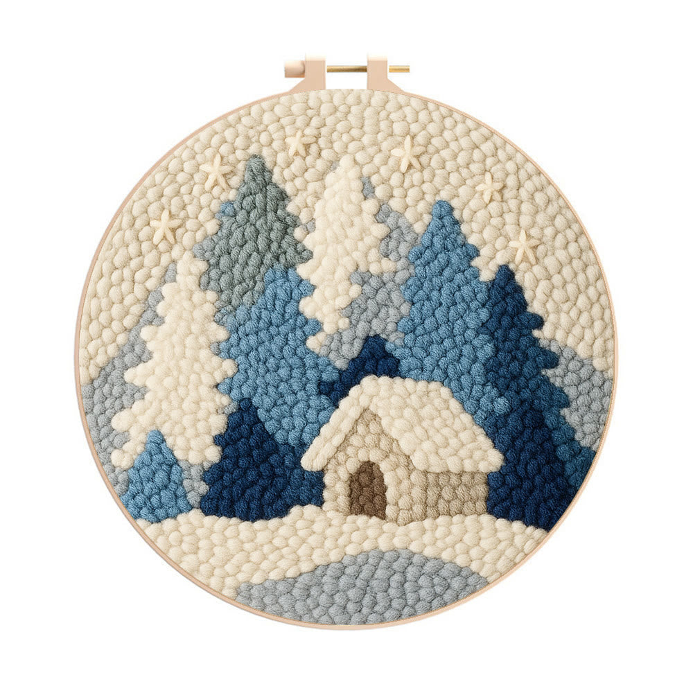 Winter Cabin Punch Needle Kit – Beginner Diy | Perfect Winter Home Hanging - 8 inch Hoop Kit - image 0