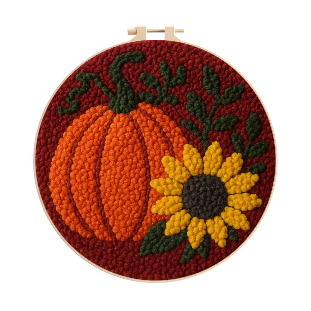Harvest Pumpkin Punch Needle Kit – Easy Diy Project | Vibrant Fall Handmade Decoration - 8 inch Hoop Kit - image 0